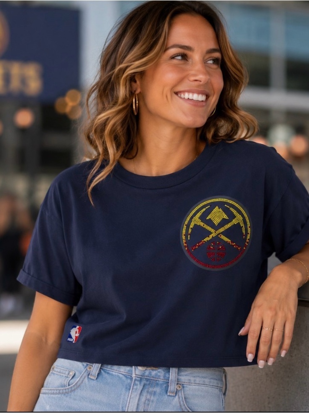 Pro Standard Denver Nuggets Crop Tee with Rhinestone Logo